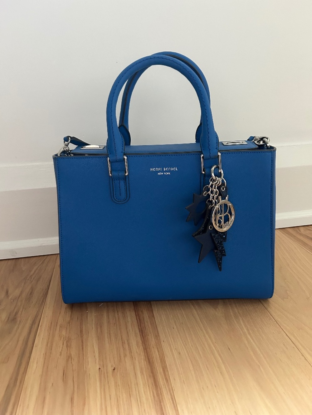 Henri Bendel West 57th Turnlock Key Blue Satchel